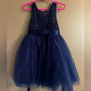 Elegant Navy Blue Lace Kids Dress